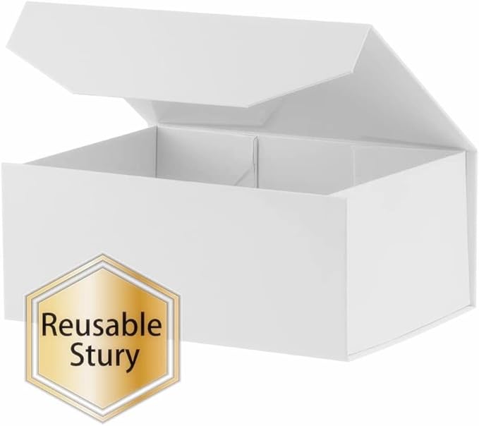1PCS White Gift Box with Ribbon 9.5x7x4 Inches，Sturdy Gift Box with Lid for Gift Packaging, Foldable Magnetic Closure Storage Boxes, Bridesmaid proposal box, Rectangle Collapsible Box