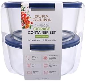 4-Piece Glass Food Storage Containers Set (2 Containers + 2 BPA-Free Lids) | 6.5-Cup, Leakproof | Microwave, Freezer, Oven & Dishwasher Safe | Ideal for Meal Prep & Pantry Organization, Blue