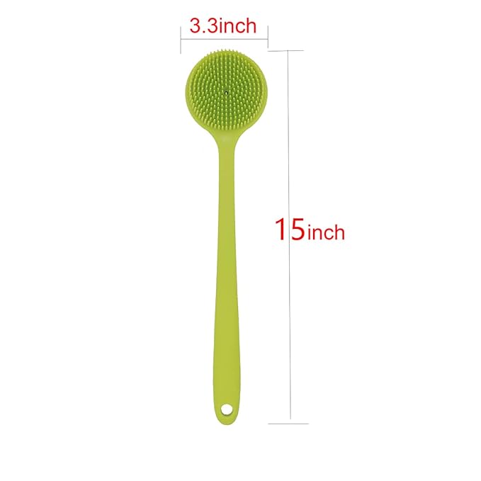 DNC Silicone Back Scrubber Soft Bath Body Brush for Shower with Long Handle (Green)