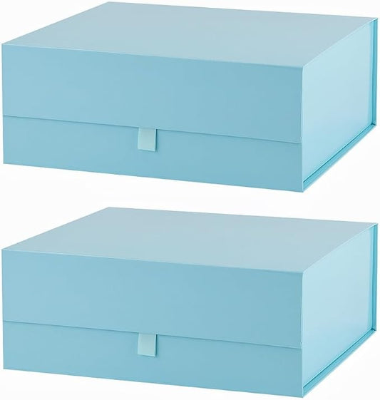 2 Pcs Large Gift Box 13.5x11.8x4.7 Inches, Blue Gift Boxes for Presents with Magnetic Closure Lid, Luxury Gift Box Rectangle Collapsible Boxes for Gift Packaging