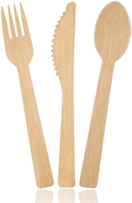 Boobam Econatural Products Bamboo Utensils - Natural Disposable Wooden Cutlery for Party, Eating, Camping, Picnic, Wedding, Birthday - Compostable Silverware - 8 Spoons, 8 Forks, 8 Knives - Box of 24