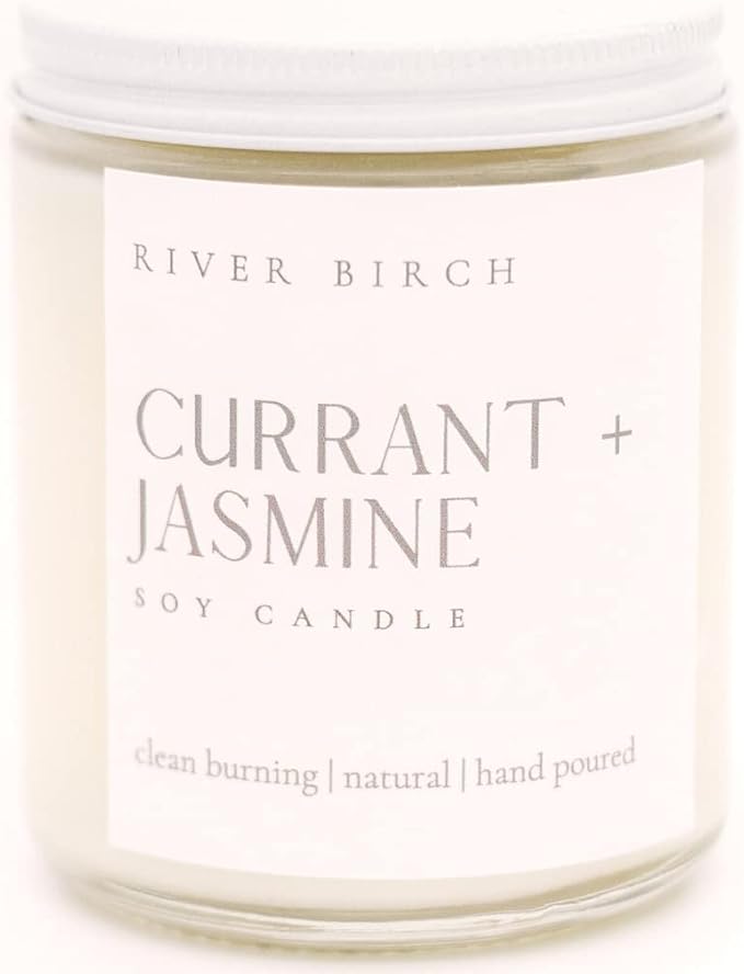 River Birch Candles Currant + Jasmine Scented Candle | Premium, All-Natural, Non-Toxic, Soy Candles | 8.5oz 40 Hr Burn Time | Cozy Relaxing Gifts for Home