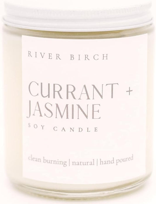 River Birch Candles Currant + Jasmine Scented Candle | Premium, All-Natural, Non-Toxic, Soy Candles | 8.5oz 40 Hr Burn Time | Cozy Relaxing Gifts for Home