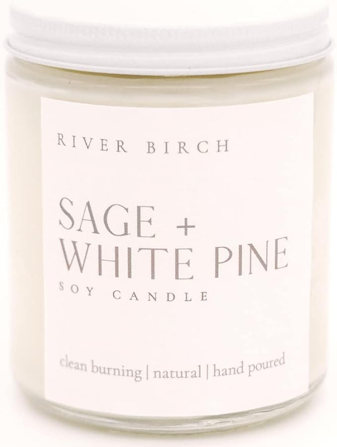 River Birch Candles Sage & White Pine Scented Candle | Premium, All-Natural, Non-Toxic, Soy Candles | 8.5oz 40 Hr Burn Time | Cozy Relaxing Gifts for Home
