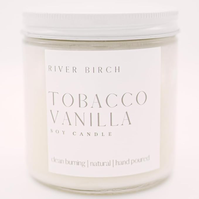 River Birch Candles Tobacco Vanilla Scented Candle | Premium, All-Natural, Non-Toxic, Soy Candles | 16oz 90 Hr Burn Time | Cozy Relaxing Gifts for Home
