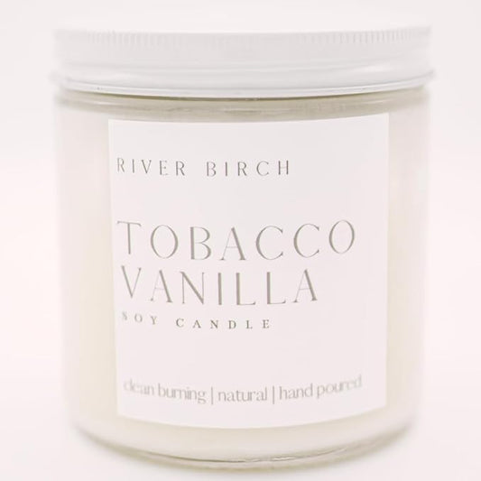 River Birch Candles Tobacco Vanilla Scented Candle | Premium, All-Natural, Non-Toxic, Soy Candles | 16oz 90 Hr Burn Time | Cozy Relaxing Gifts for Home