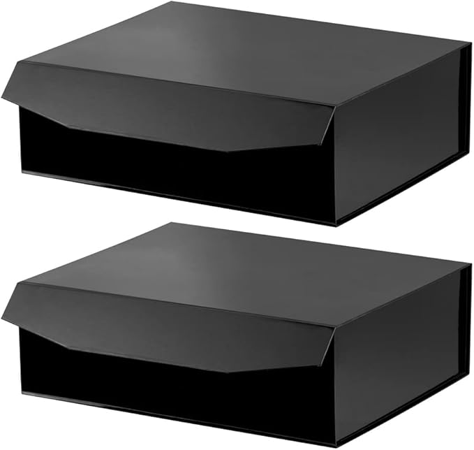 Black Extra Large Gift Box with Lid 2 Pcs 16.5 x 13 x 5.3 Inches, Gift Box large Black Gift Boxes for Presents Clothes Robe Wedding Dress Sweater,Reusable Foldable Bridesmaid Proposal Box（Glossy）