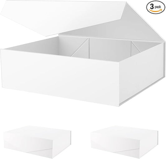 PACKHOME 17x14.5x5.5 Inches, 3 Extra Large Gift Boxes with Lids, Magnetic Closure Boxes for Clothes and Large Gifts (Matte White with Grain Texture)