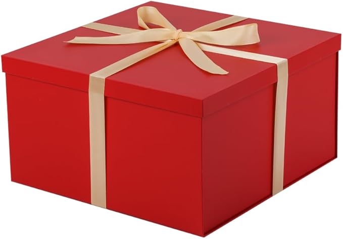 UoeRing 2Pcs Red Extra Large gift box with lids 13×13×7 Inches gift boxes for presents,Birthday Box (include Ribbon, Paper Shred Filler Gift Card & Envelopes)