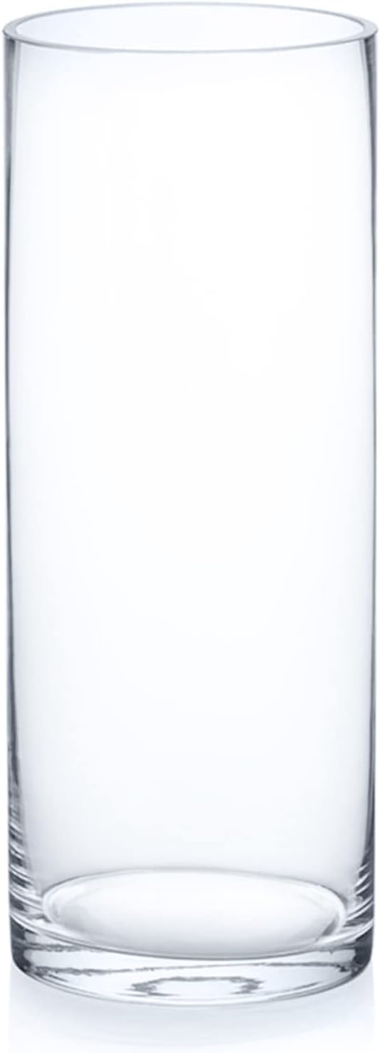 Enova Floral Clear Glass Cylinder Vase 4 x 10 Inches Round Flower Vase, Pillar Candle Floating Candle Holder Vase, Tall Glass Vase for Flowers, Glass Vase for Decor, Wedding Centerpieces (1 Piece)
