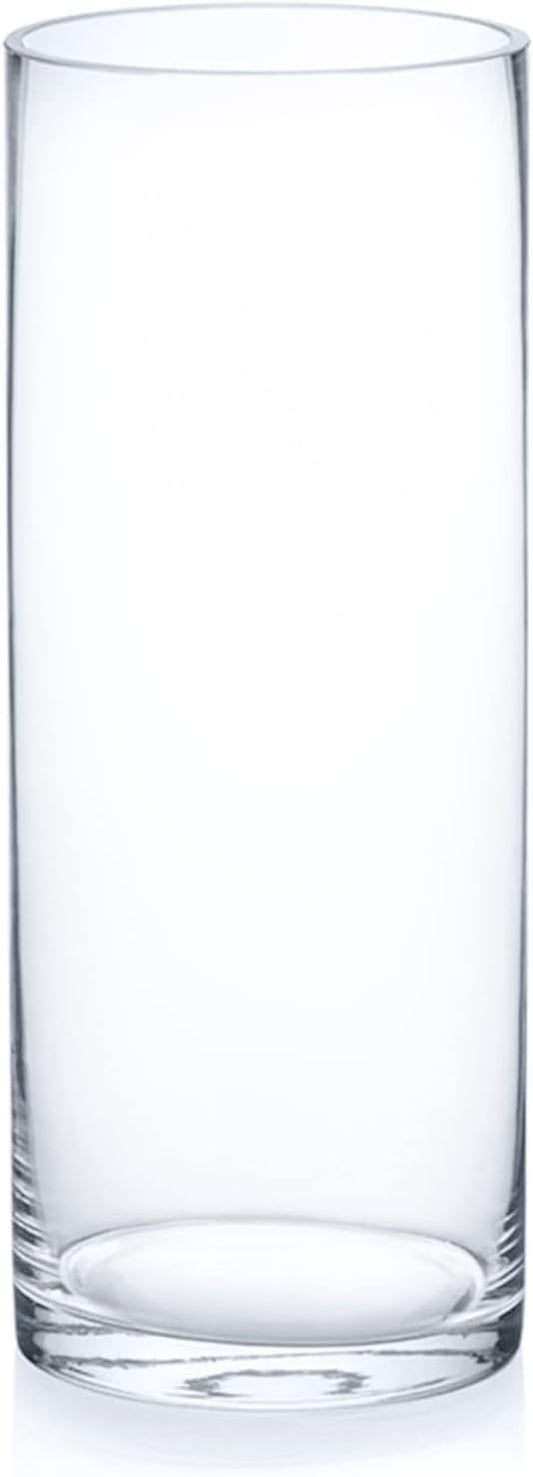 Enova Floral Clear Glass Cylinder Vase 4 x 10 Inches Round Flower Vase, Pillar Candle Floating Candle Holder Vase, Tall Glass Vase for Flowers, Glass Vase for Decor, Wedding Centerpieces (1 Piece)