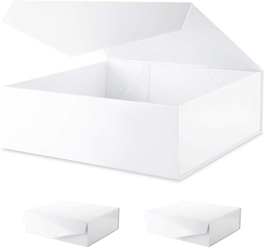 BLK&WH 3 Extra Large Gift Boxes with Lids 16.3x14.2x5 Inches, White Gift Boxes Closure Lids for Clothes and Large Gifts (Glossy White)