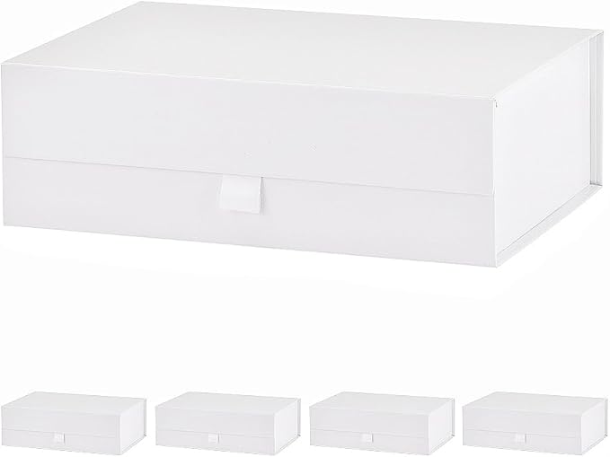 5 Pcs White Gift Box for Presents 10.8x7.5x3.5 Inches Magnetic Gift Boxes with Lid Luxury Gift Box for Rectangle Collapsible for Bridesmaid, Wedding, Birthday Gift Packging