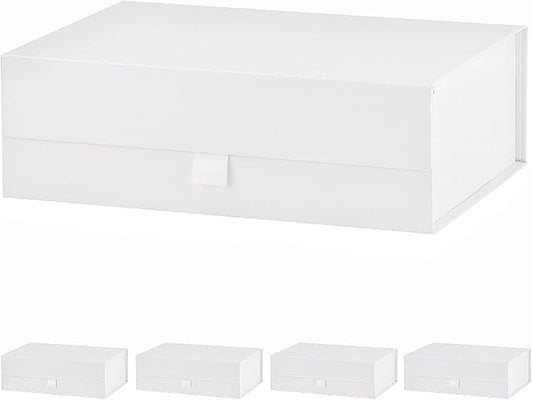 5 Pcs White Gift Box for Presents 10.8x7.5x3.5 Inches Magnetic Gift Boxes with Lid Luxury Gift Box for Rectangle Collapsible for Bridesmaid, Wedding, Birthday Gift Packging