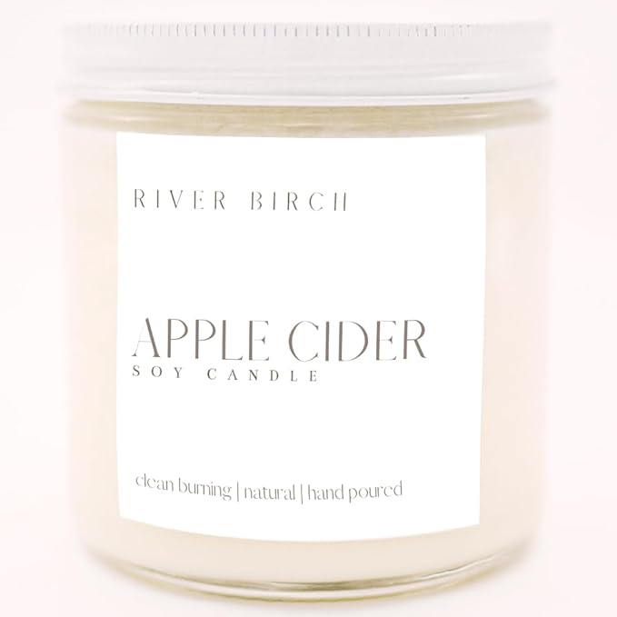 River Birch Candles Apple Cider Scented Candle | Premium, All-Natural, Non-Toxic, Soy Candles | 16oz 90 Hr Burn Time | Cozy Relaxing Gifts for Home