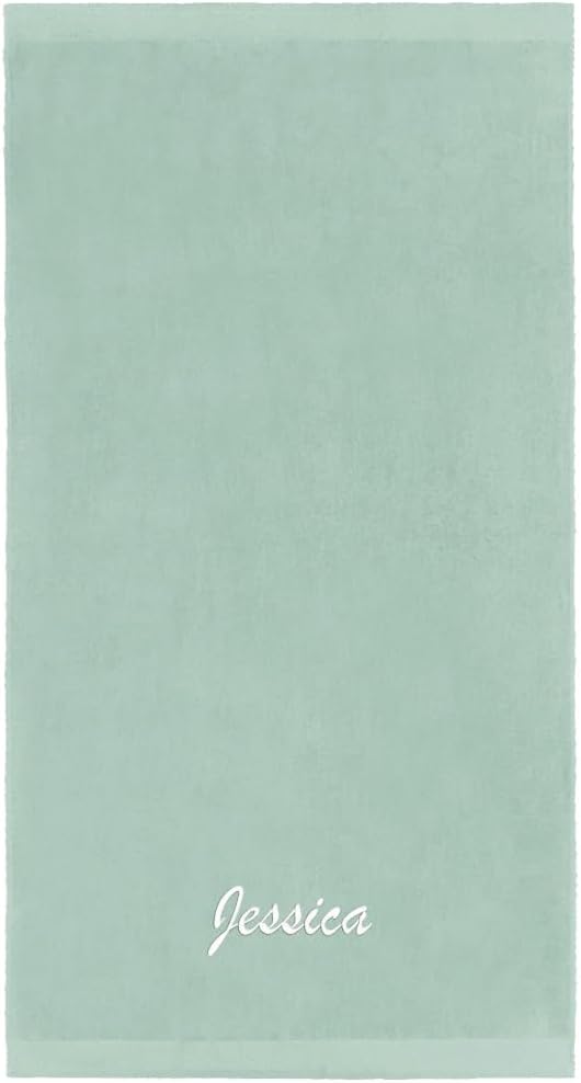 Kaufman - Personalized Velour Beach and Pool Towel 100% Cotton 30in X 60in Solid Color Bath Towel Embroidered (Seafoam)