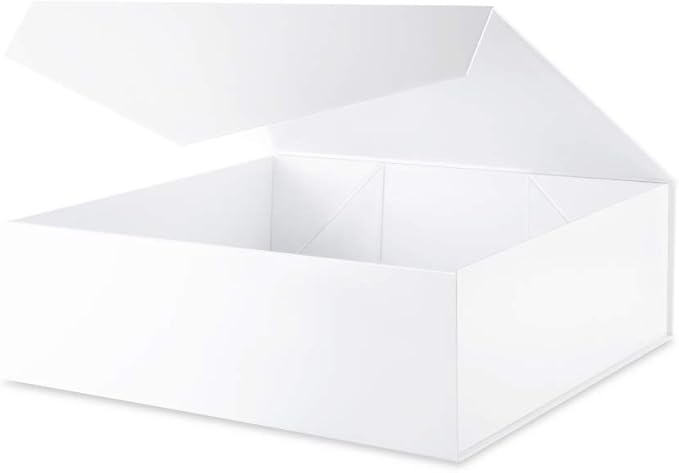 BLK&WH Extra Large Gift Box with Lid 16.3x14.2x5 Inches, White Gift Box Closure Lid for Clothes and Large Gifts (Glossy White)