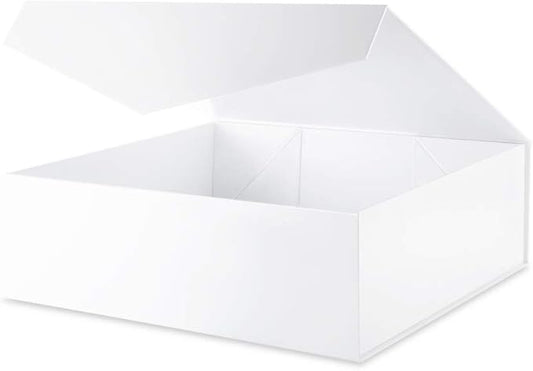 BLK&WH Extra Large Gift Box with Lid 16.3x14.2x5 Inches, White Gift Box Closure Lid for Clothes and Large Gifts (Glossy White)