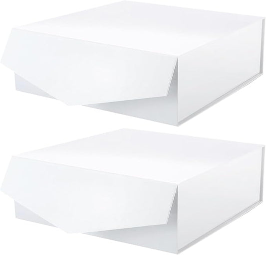 2 Extra Large Gift Boxes with Lids 11.3x11.3x4.8 Inches, White Bridesmaids Proposal Boxes with Magnetic Closure for All Occasion (Grass Texture)