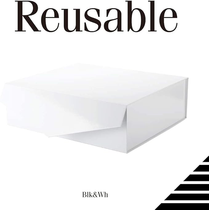 BLK&WH 3 Extra Large Gift Boxes with Lids 16.3x14.2x5 Inches, White Gift Boxes Closure Lids for Clothes and Large Gifts (Glossy White)