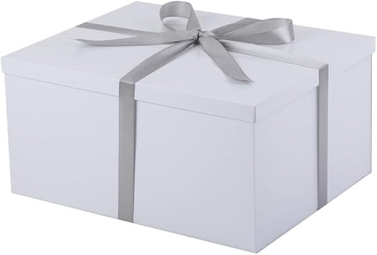 UoeRing 1Pcs White Extra Large gift box with lids 16.5×13×8 Inches gift boxes for presents,Birthday Box (include Ribbon, Paper Shred Filler Gift Card & Envelopes)