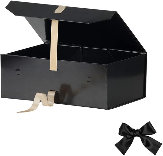 Black Gift Boxes with Lid, 12x8x4.5 Inches, Large Gift Boxes with Ribbon, Birthday Gift Boxes, Bridesmaid Proposal Boxes, Gift Boxes for Women shoes (Glossy Black)