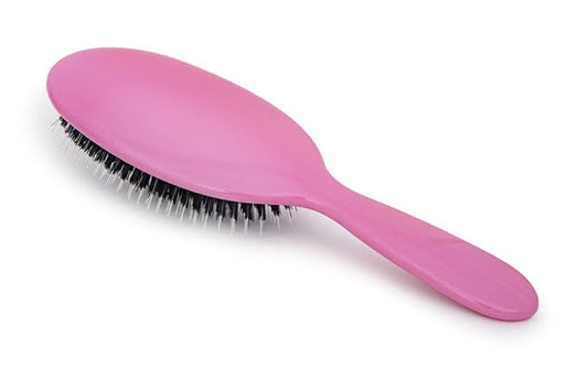 Rock & Ruddle Natural Mixed Boar Bristle Hair Brush for Women and Kids (Large 8.3") - Perfect for Wet or Dry Hair, Detangling Smoothing Blowdrying - Designed & Made in UK - Tickled Pink Design