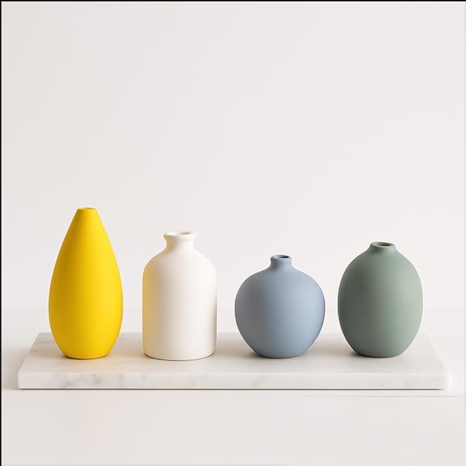 Ceramic Vase for Home Decor Set of 4, Decorative Flower Vases for Bedroom, Living Room, Bathroom, Entryway, Table Centerpiece, Modern Minimalist Vases for Decor-Multicolor