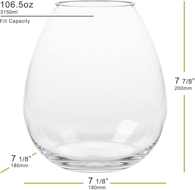 COURONNE CO. Clear Modern Glass Vase for Bouquet 7.88" Centerpiece Vase Decor for Table, Living Room, Bedroom, Office, Kitchen, and Many More, Recycled Glass Flower Vase, 1 Piece, 106.5 oz Capacity