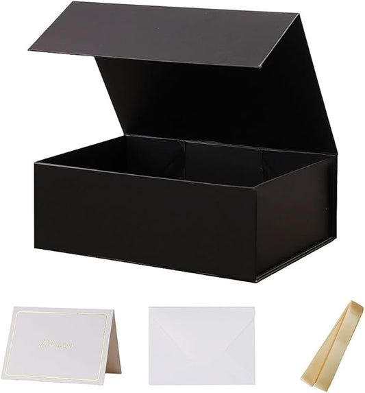 UoeRing 1 Pcs Black Gift Box,11.5x8x4 Magnetic Gift Box for Presents with Lids Rectangle Collapsible for Bridesmaid Proposal Box,Wedding,Christmas,Birthday Gift Packging with Ribbon Card Envelope