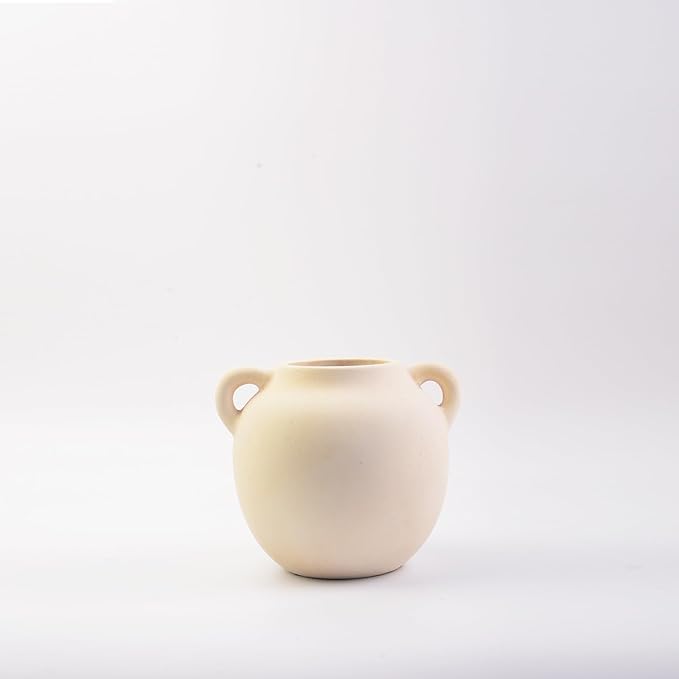 Plain Beige Ceramic Vase for DIY Painting - Customizable Handmade Pottery, Blank Canvas for Flower Arrangements, Home Decor, Wedding & Office Decoration (6.89L x 6.22W x 5.83H)