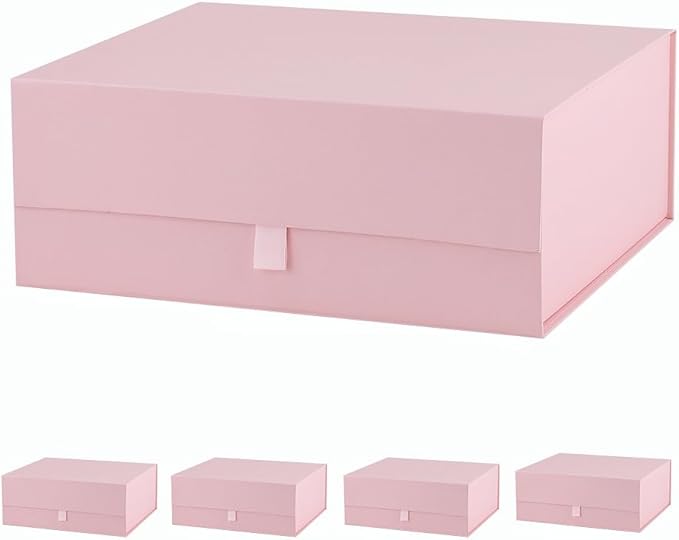 5 Pcs Pink Gift Box Large 13.5x11.8x4.7 Inches, Pink Gift Boxes for Presents with Magnetic Closure Lid, Luxury Gift Box Rectangle Collapsible Boxes for Gift Packaging