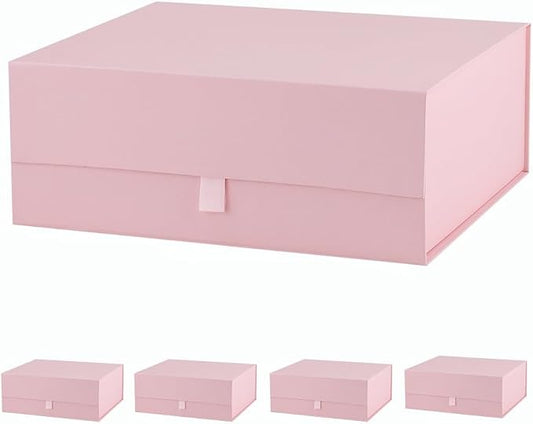 5 Pcs Pink Gift Box Large 13.5x11.8x4.7 Inches, Pink Gift Boxes for Presents with Magnetic Closure Lid, Luxury Gift Box Rectangle Collapsible Boxes for Gift Packaging