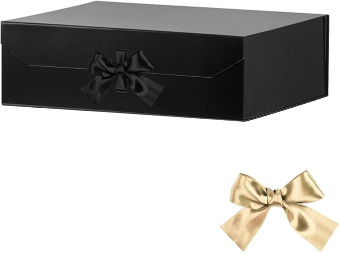 Extra Large Black Gift Box 19x16x6 Inches, Huge Gift Boxes with Ribbon, Large Gift Box with Lid Magnetic Closure, Groomsman Proposal Box for Wedding Dress (Glossy Black)