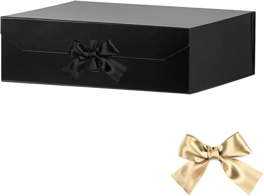Extra Large Black Gift Box 19x16x6 Inches, Huge Gift Boxes with Ribbon, Large Gift Box with Lid Magnetic Closure, Groomsman Proposal Box for Wedding Dress (Glossy Black)
