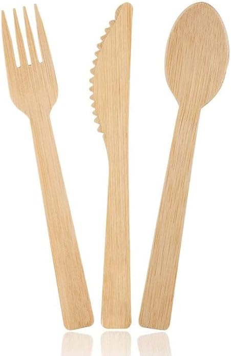 Boobam Econatural Products Bamboo Utensils - Natural Disposable Wooden Cutlery for Party, Eating, Camping, Picnic, Wedding - Compostable Silverware - 30 Spoons, 30 Knives, 40 Forks - Box of 100 Pieces