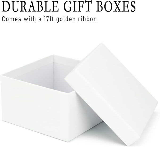 Bengnkes White Gift Box Small Gift Boxes with Lids for Presents 4 Packs Square Luxury Nesting Gift Boxes with 17ft Ribbon for Birthday Bridesmaid Wedding Christmas Proposal