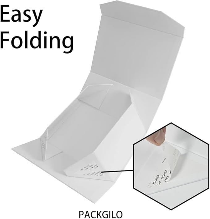 5PCS White Gift Box 9.5x7x4 Inches, Sturdy Gift Box with Lid for Gift Packaging, Foldable Magnetic Closure Storage Boxes, Bridesmaid proposal box, Rectangle Collapsible Box