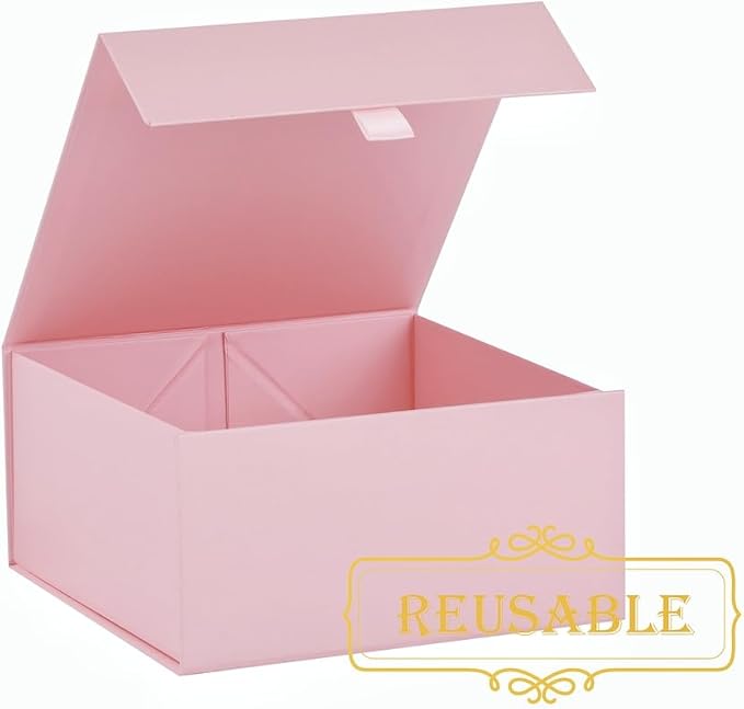 5 Pcs Pink Gift Box 8x8x4 Inches Small Gift Boxes for Presents with Magnetic Closure Lid Luxury Collapsible Gift Box Bridesmaid, Wedding, Birthday Boxs for Gift Packaging