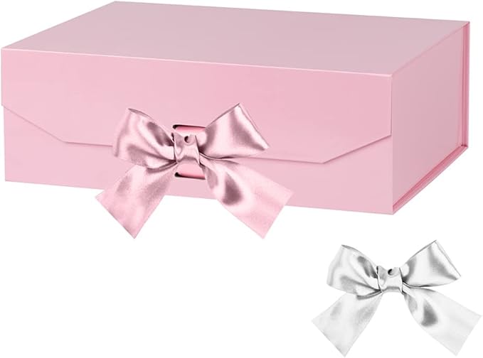 Pink Decorative Groomsman Box - Rectangle Collapsible Gift Boxes for Shirt (Pink), 10x7.3x3.5 Inches, Empty with Lid Magnetic Closure