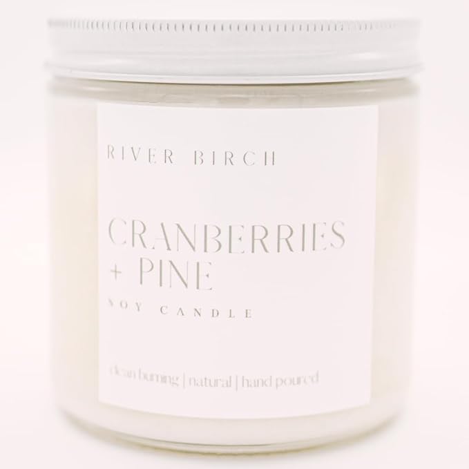 River Birch Candles Cranberries & Pine Scented Candle | Premium, All-Natural, Non-Toxic, Soy Candles | 16oz 90 Hr Burn Time | Cozy Relaxing Gifts for Home