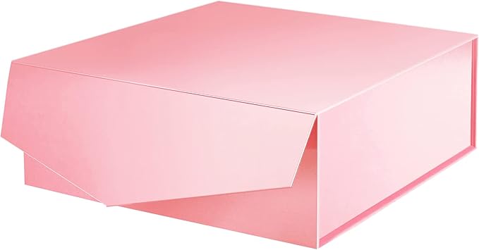 Gift Box with Lid 9x9x3.4 Inches, Pink Bridesmaid Proposal Box with Magnetic Closure for All Occasion (Glossy Pink)