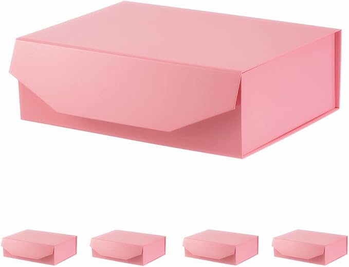 5 Pink Large Gift Boxes with Lid 13x9x4 Inches, Bridesmaid Proposal Boxes, Hard Collapsible Gift Box with Magnetic Closure, Groomsman Box Reusable Gift Boxes for Clothes (Glossy Pink)