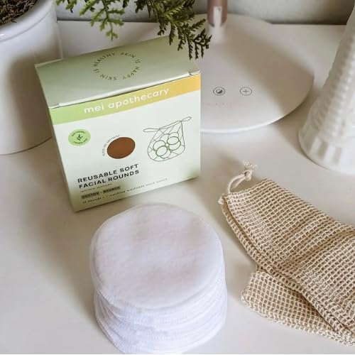 Mei Apothecary Soft Reusable Makeup Remover Pads Weekly Pack - 7 Pack Bamboo Cotton Rounds, Washable & Eco-Friendly, Zero Waste for All Skin Types