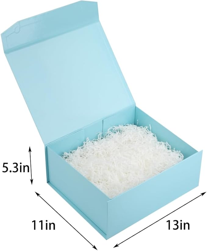 1 Pcs Blue Gift Box Large 13x11x5.3 Inch Large Black Gift Box Large Magnetic Gift Box with Crinkle Paper Blue Large Gift Box with Shredded Paper Luxury Gift Boxes with Lids for Presents