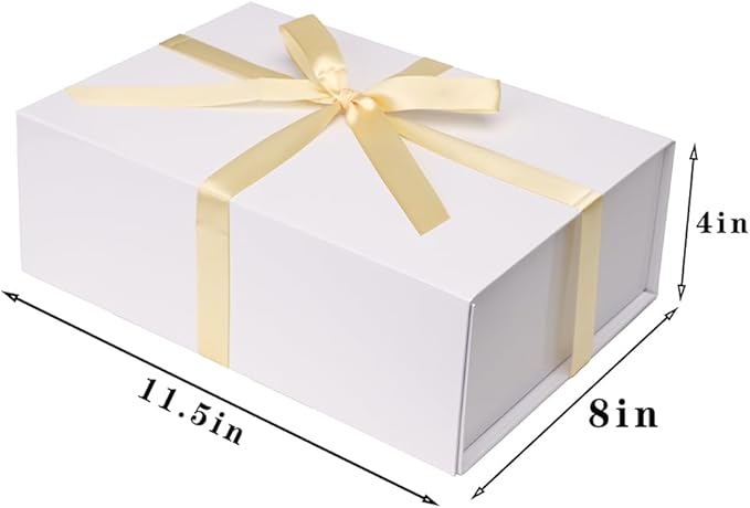 UoeRing 1 Pcs White Gift Box,11.5x8x4 Magnetic Gift Box for Presents with Lids Rectangle Collapsible for Bridesmaid Proposal Box,Wedding,Christmas,Birthday Gift Packging with Ribbon Card Envelope