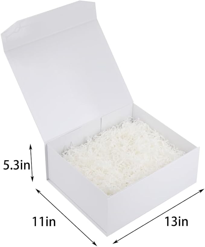 1 Pcs White Gift Box Large 13x11x5.3 Inch Large Black Gift Box Large Magnetic Gift Box with Crinkle Paper White Large Gift Box with Shredded Paper Luxury Gift Boxes with Lids for Presents