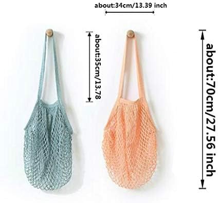 4 Pack Portable Reusable Grocery Bags Fruit and Vegetable Bag Washable Cotton Mesh String Organic Organizer Shopping Handbag Long Handle Net Tote (blue,Black,Beige,Orange)