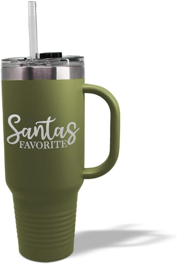 Speedy Pros Tumbler Cups with Straw Santa's Favorite Christmas Xmas Coffee Tumbler with Lid Personalized Insulated Travel Mugs Engraved Stainless-Steel 40 Oz Forest Green Design Only
