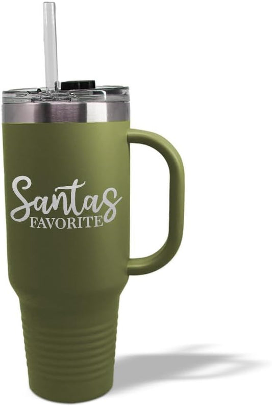 Speedy Pros Tumbler Cups with Straw Santa's Favorite Christmas Xmas Coffee Tumbler with Lid Personalized Insulated Travel Mugs Engraved Stainless-Steel 40 Oz Forest Green Design Only